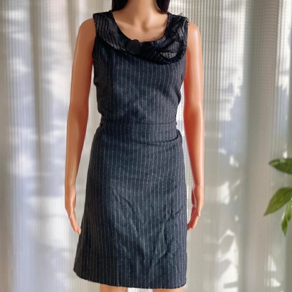Vintage Y2K NWT Krista Larson Dress Gray Pinstripe Wool Blend‎ Academia One Size - Picture 2 of 7